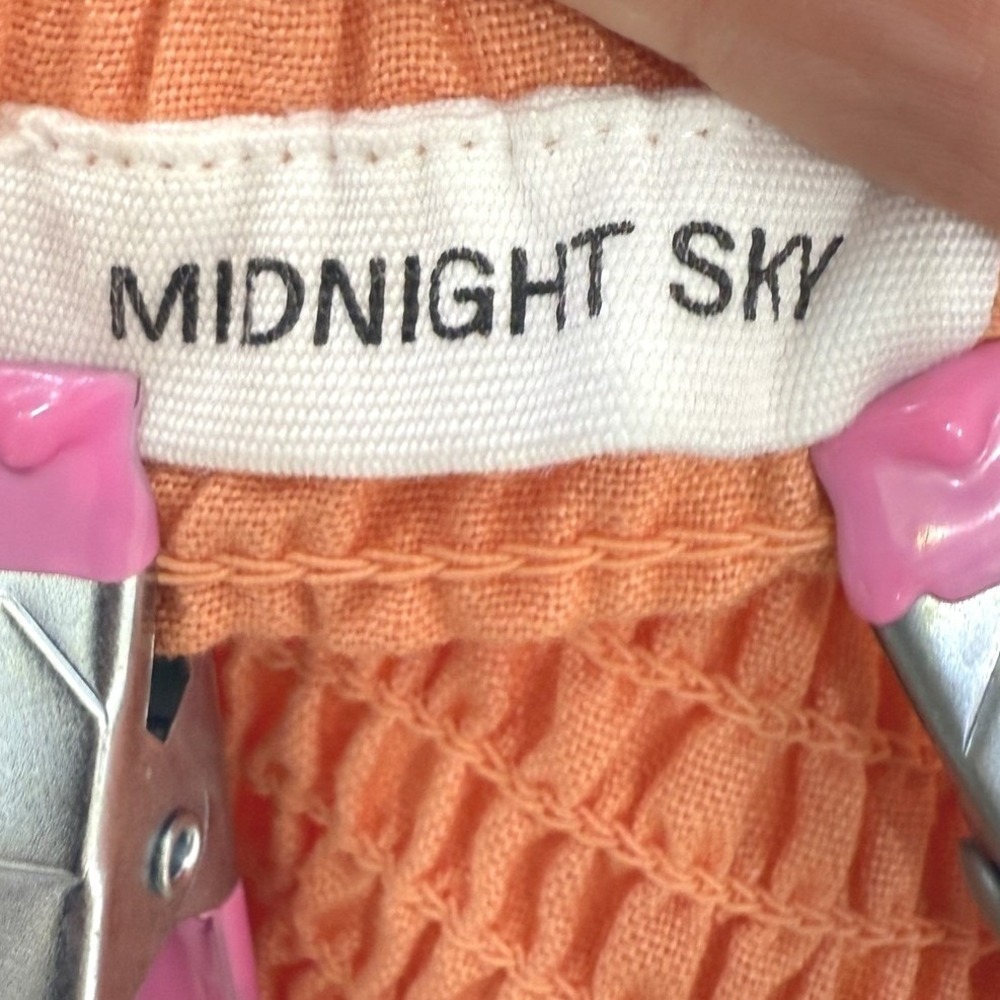 Midnight Sky Linen Blend Babydoll Top Sz M Smocked Ruffle Peplum Milkmaid Fairy - Picture 5 of 12
